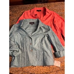 (2‎ Bundle) Evan-Picone 12P Linen Blazer Jacket Button Career Office Coral Blue
